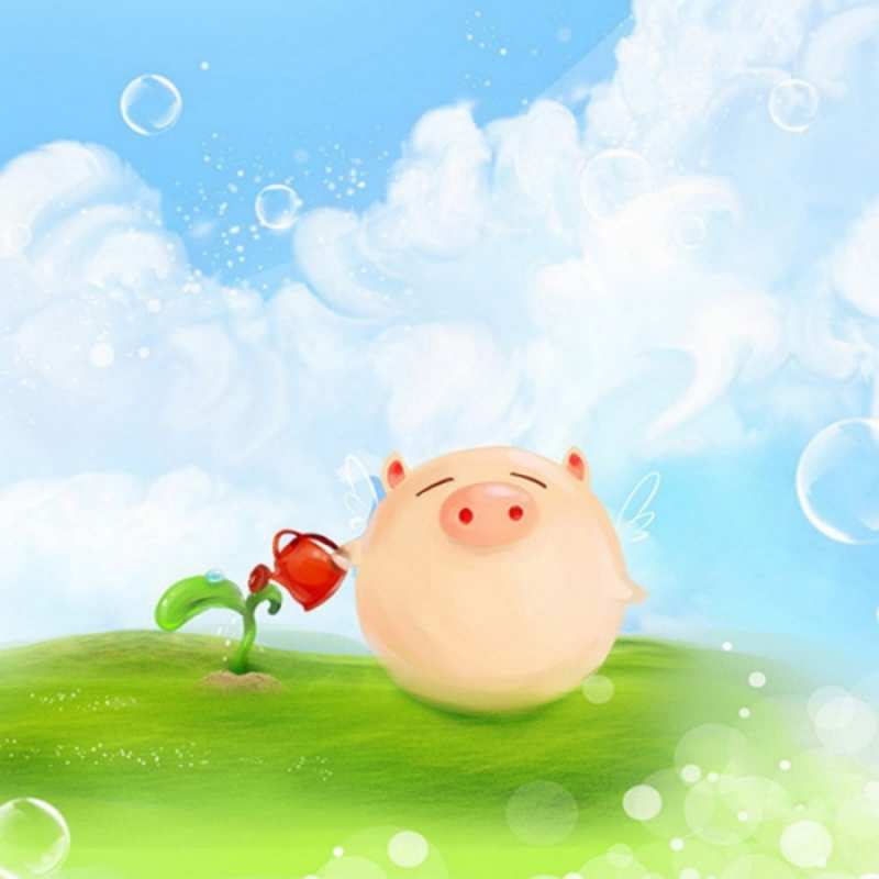 Открытка бесплатные открытки онлайн которые можно подписать любым текстом  поросенок поливает цветок. летнее настроение  Good luck 