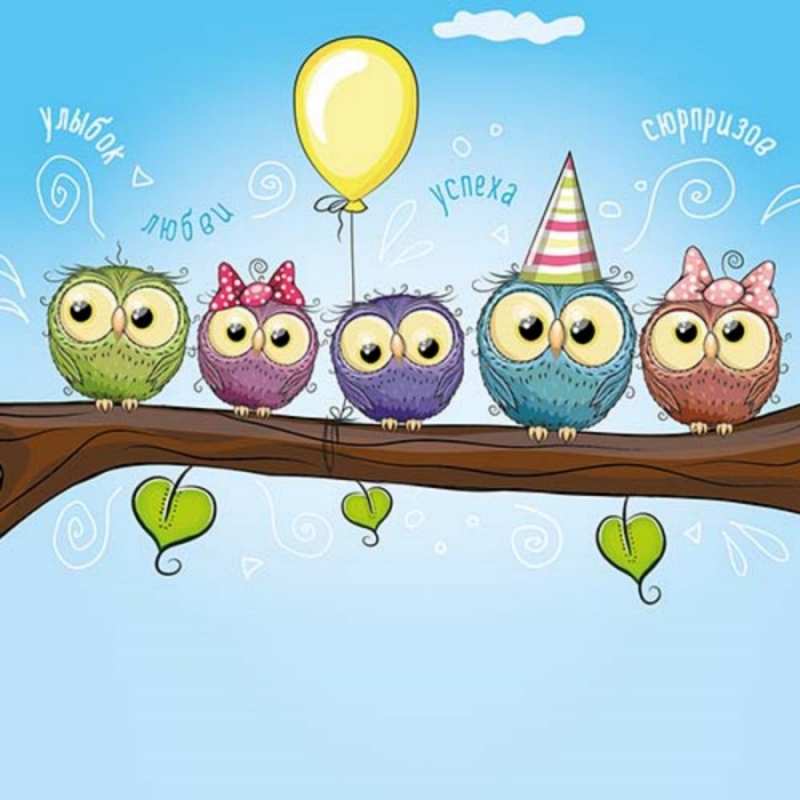 Открытка Чудики  совы  Happy Birthday 