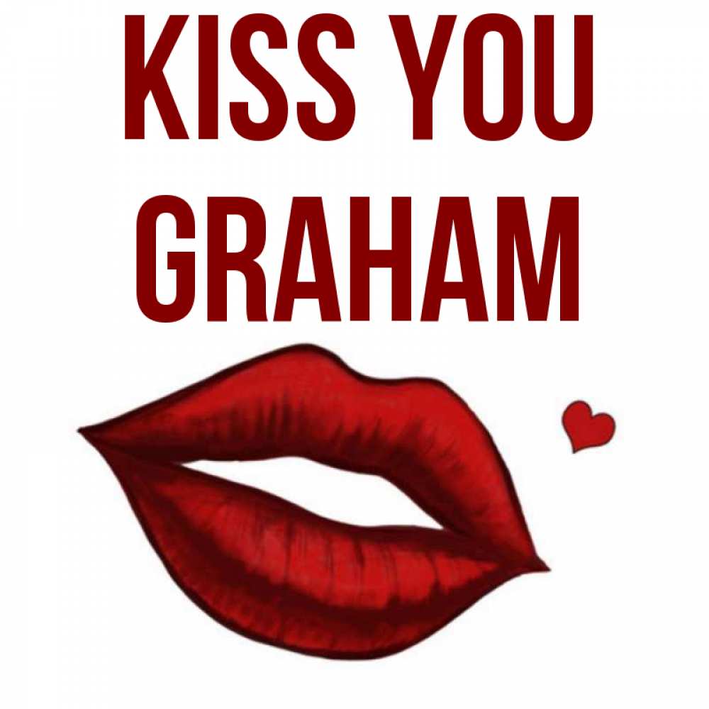 Greetings card с именем, Graham Kiss you сердечко и губы целуют Greetings with text for free download 