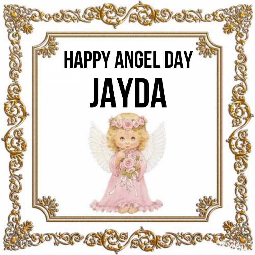 Greetings card с именем, Jayda happy angel day девочка ангел с крыльями и цветами в розовом платье Greetings with text for free download 