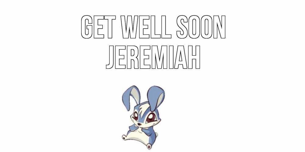 Greetings card с именем, Jeremiah Get well soon серый заяц на открытке про выздоравление Greetings with text for free download 