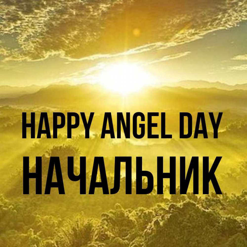 Greetings card с именем, Начальник happy angel day леса и небо в желтом Greetings with text for free download 