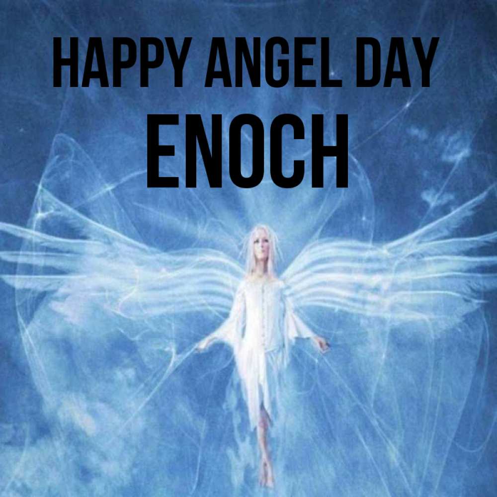 Greetings card с именем, Enoch happy angel day голубой фон и крылья как у стрекозы Greetings with text for free download 
