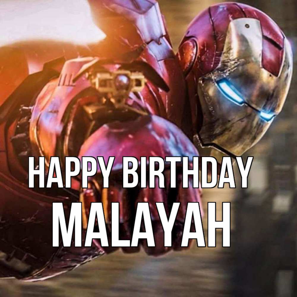 Greetings card с именем, Malayah Happy Birthday марвел супергерои в костюме Greetings with text for free download 