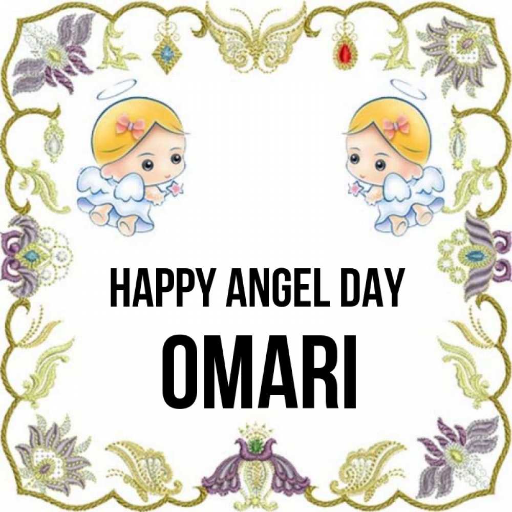 Greetings card с именем, Omari happy angel day маленькие ангелы с крылышками Greetings with text for free download 