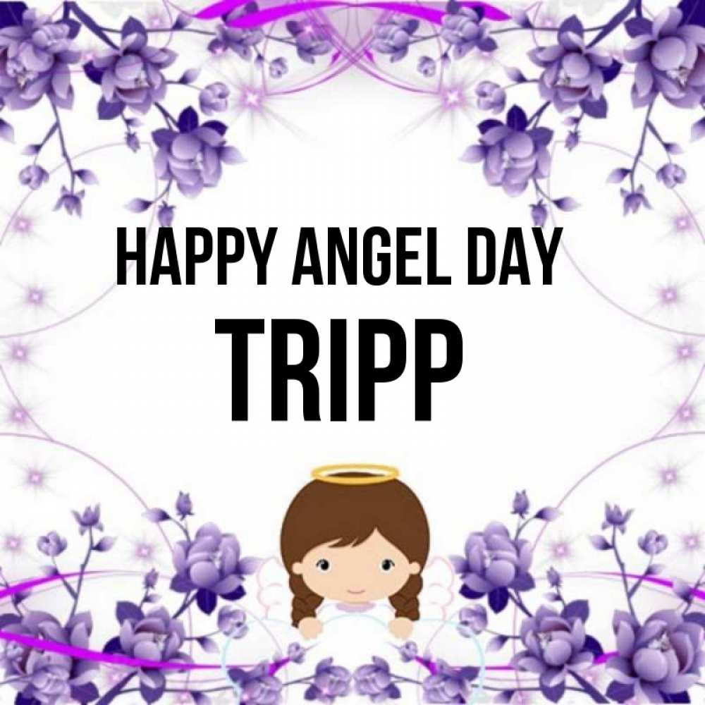 Greetings card с именем, Tripp happy angel day с именинами в рамочке Greetings with text for free download 