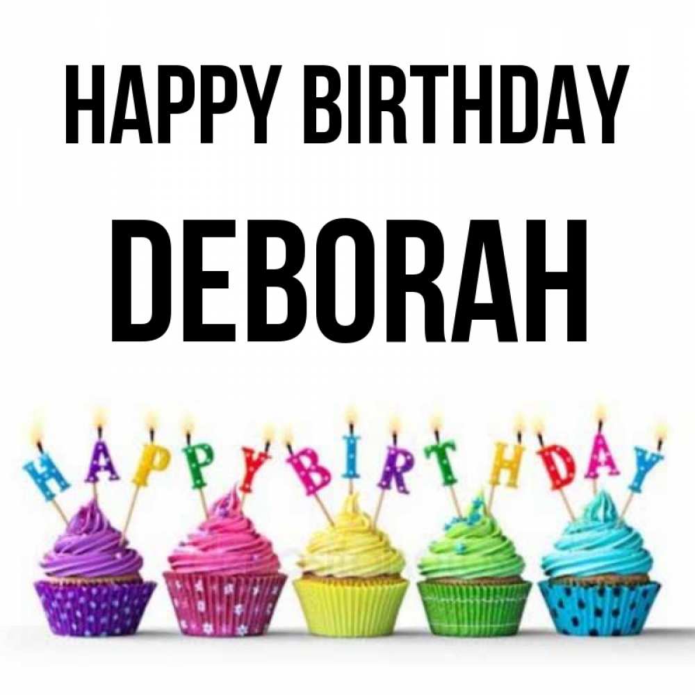 Greetings card с именем, Deborah Happy Birthday открытка ко дню рождения с разноцветными вкусняшками Greetings with text for free download 