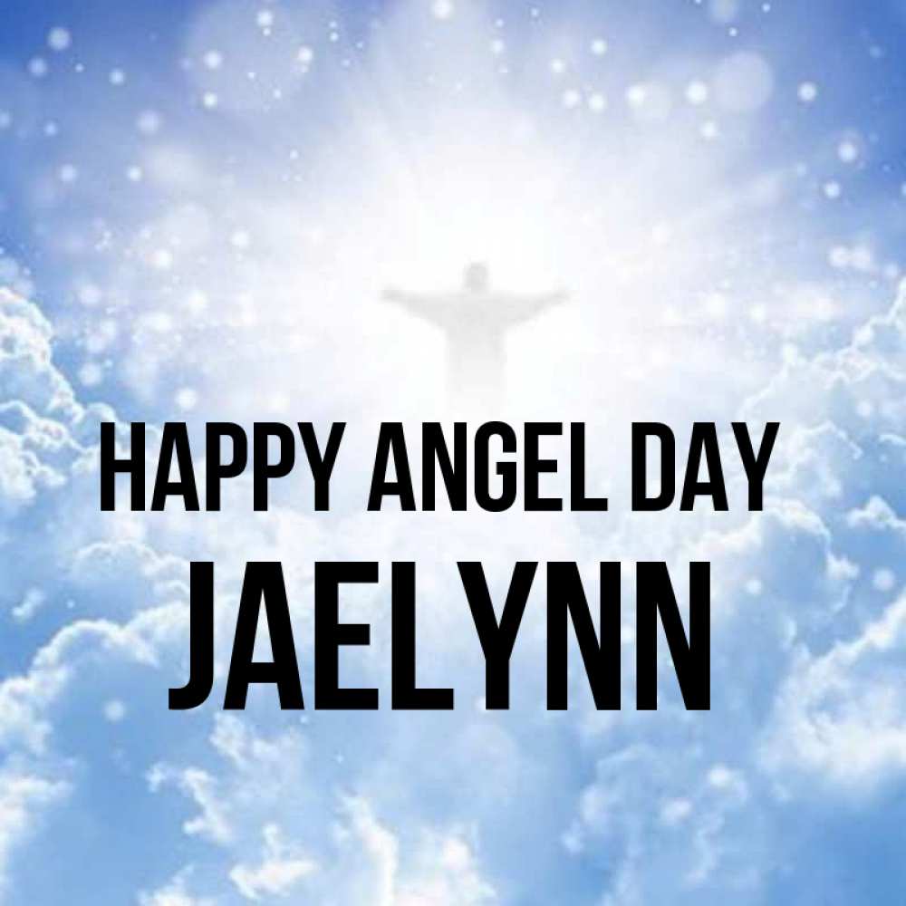 Greetings card с именем, Jaelynn happy angel day ангел на облаках в свете солнца Greetings with text for free download 