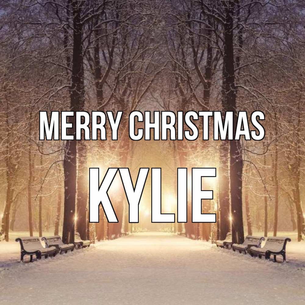 Greetings card с именем, Kylie Merry Christmas зима, парк, фонарь, лес Greetings with text for free download 