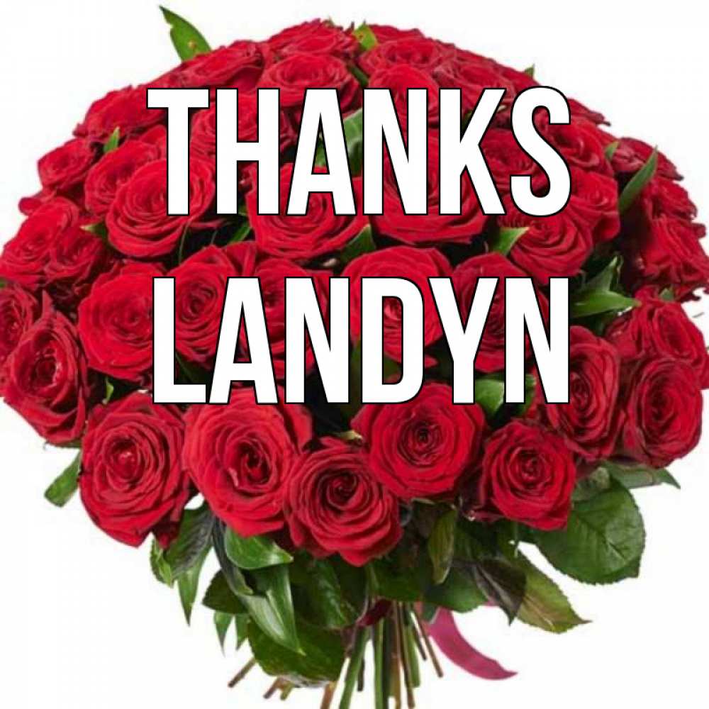 Greetings card с именем, Landyn Thanks букет красных роз Greetings with text for free download 