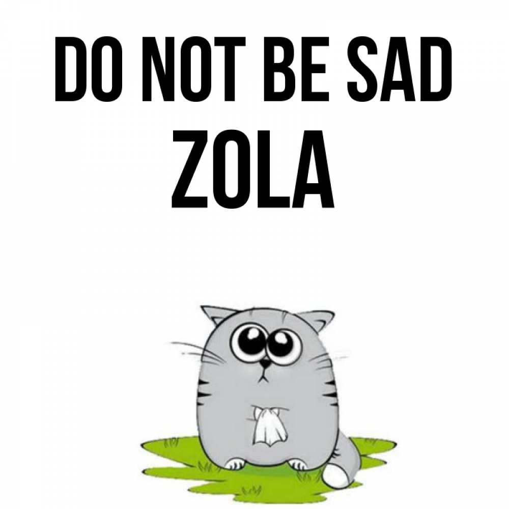 Greetings card с именем, Zola Do not be sad грустный котяра Greetings with text for free download 