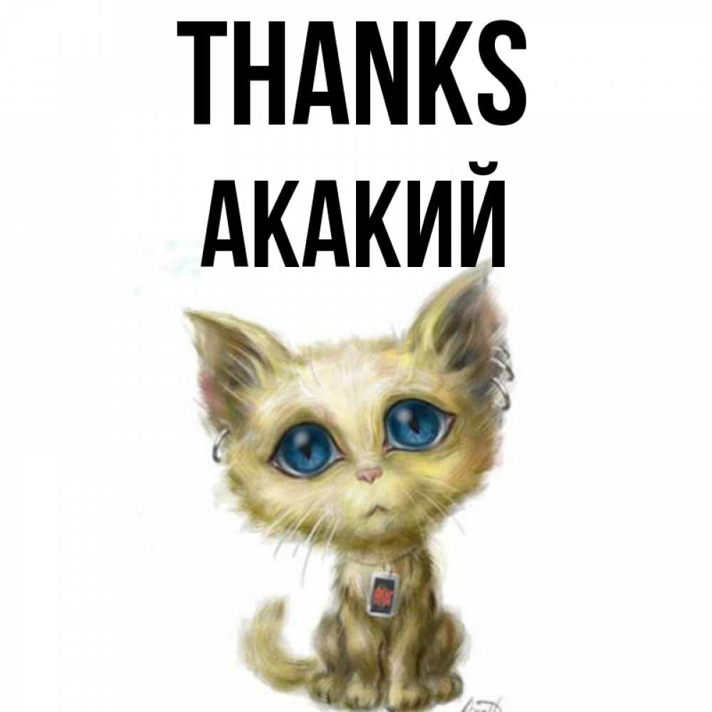 Greetings card с именем, Акакий Thanks рисованный кот благодарит вас Greetings with text for free download 