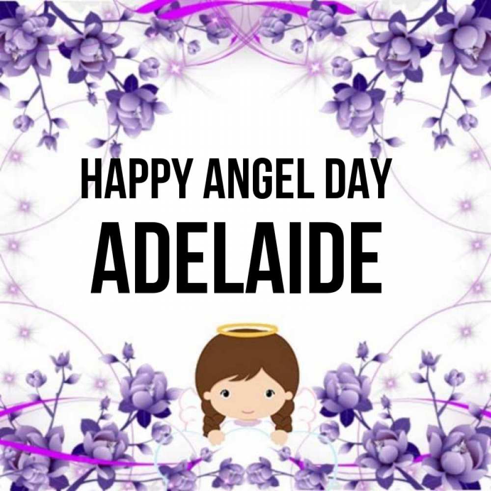 Greetings card с именем, Adelaide happy angel day с именинами в рамочке Greetings with text for free download 