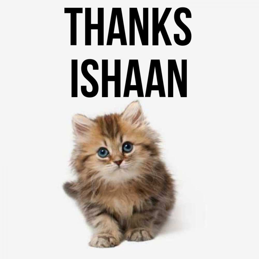 Greetings card с именем, Ishaan Thanks пушистый котик Greetings with text for free download 