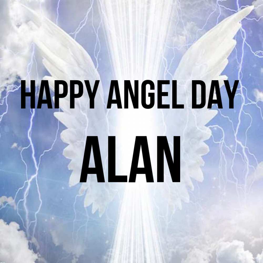 Greetings card с именем, Alan happy angel day молнии на небе и свет Greetings with text for free download 