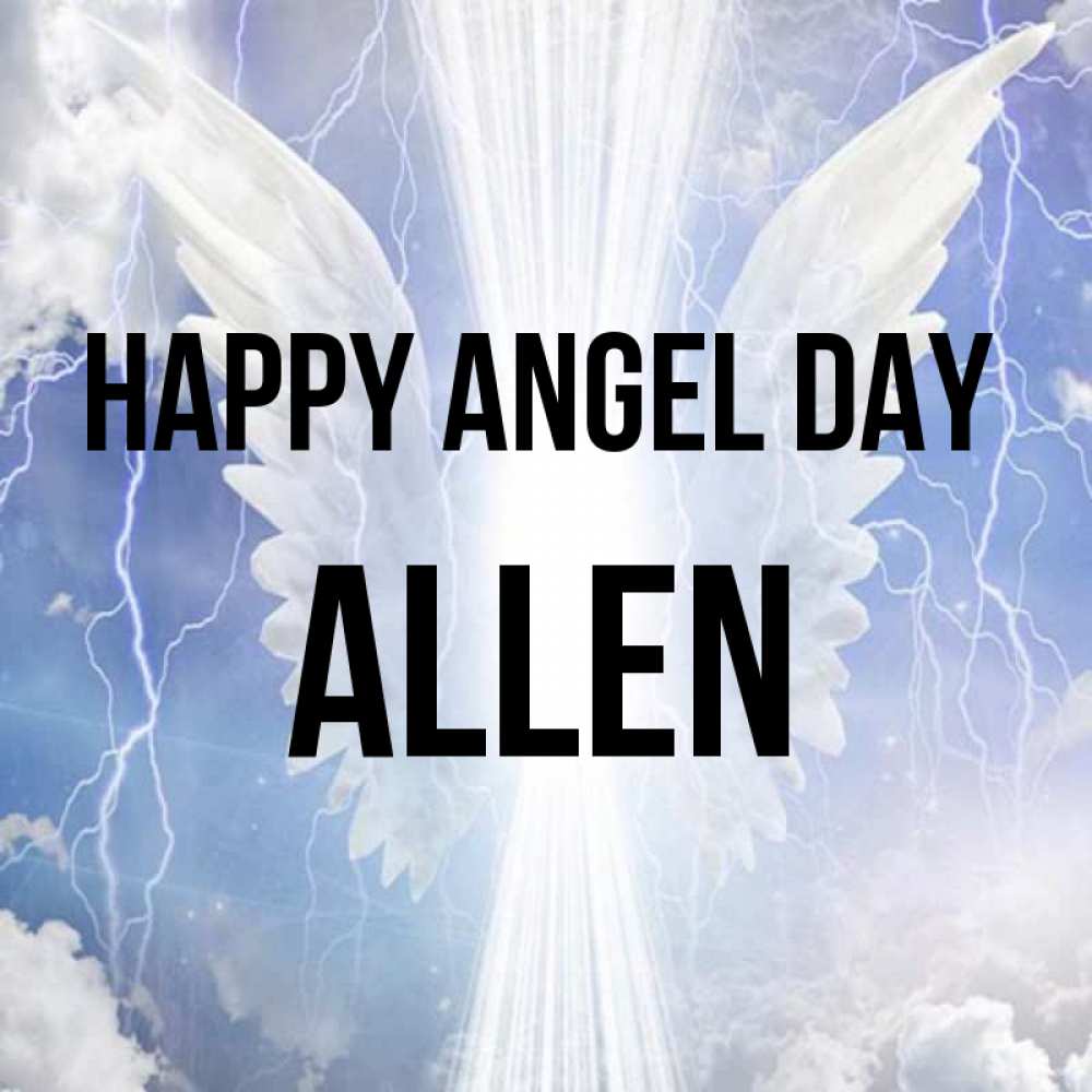 Greetings card с именем, Allen happy angel day молнии на небе и свет Greetings with text for free download 