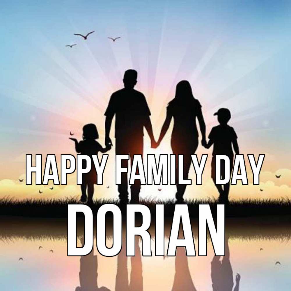 Greetings card с именем, Dorian happy family day сын, дочка, мама, папа, море , закат Greetings with text for free download 