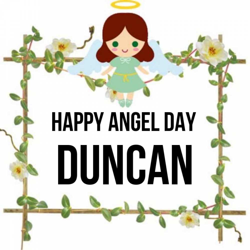 Greetings card с именем, Duncan happy angel day Ангел с нимбом Greetings with text for free download 