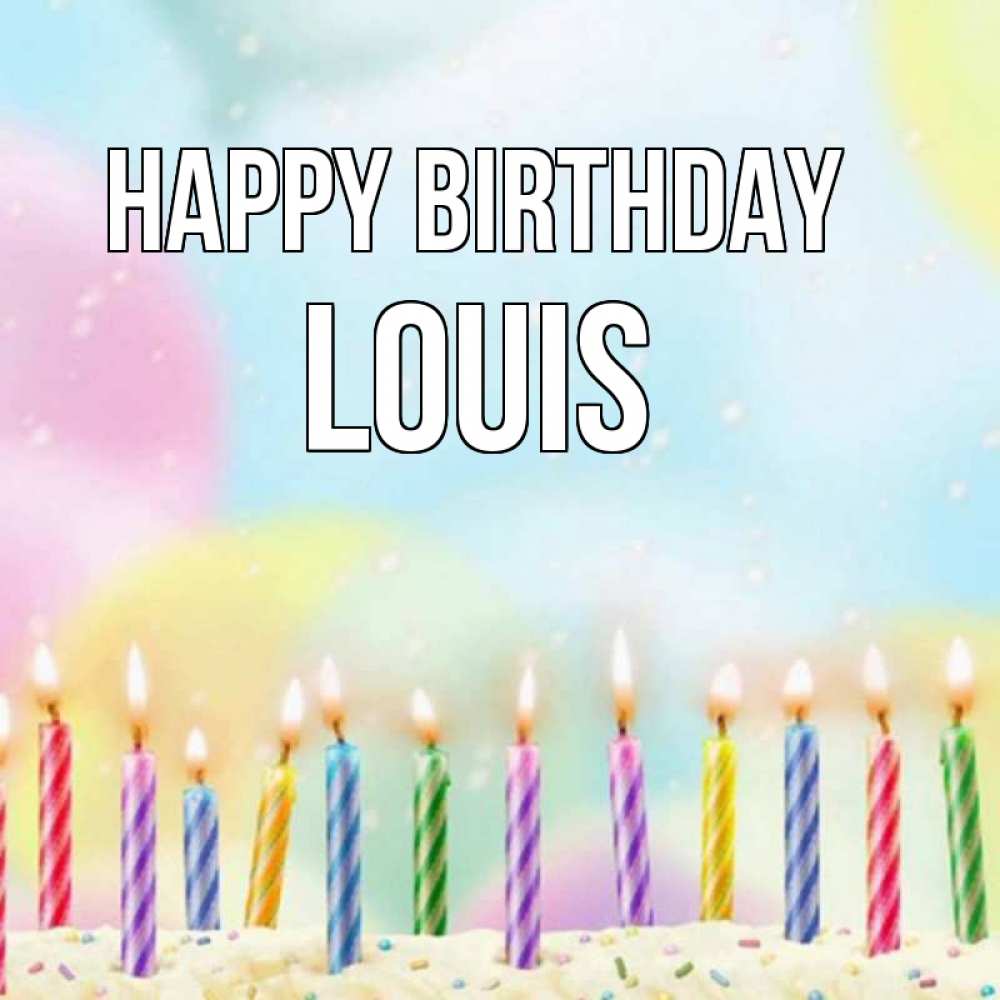 Greetings card с именем, Louis Happy Birthday разноцветное Greetings with text for free download 