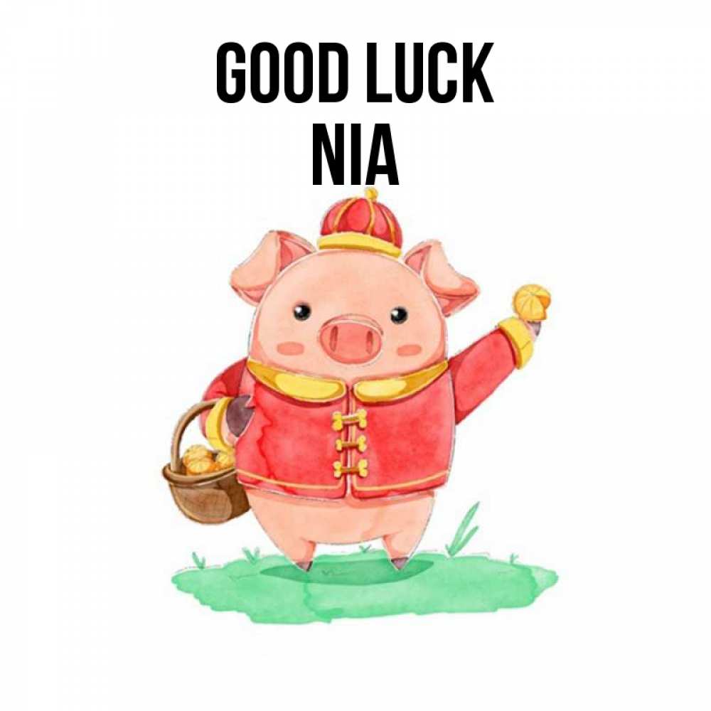 Greetings card с именем, Nia Good luck поросенок Greetings with text for free download 