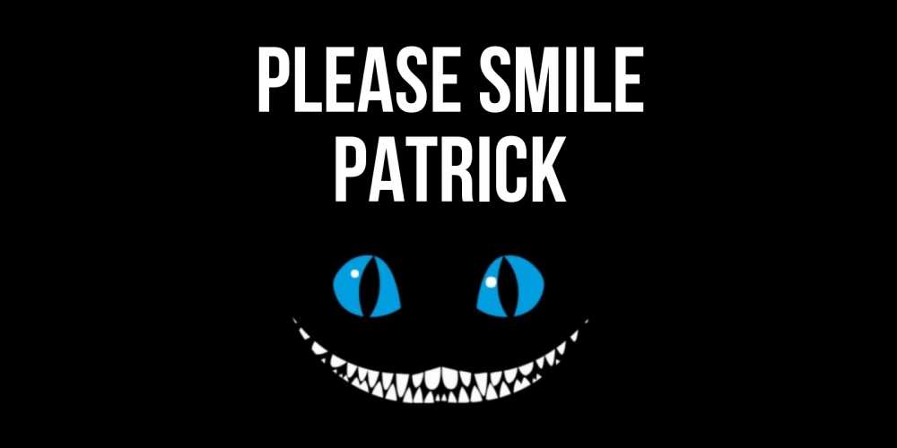 Greetings card с именем, Patrick Please smile кот улыбается Greetings with text for free download 