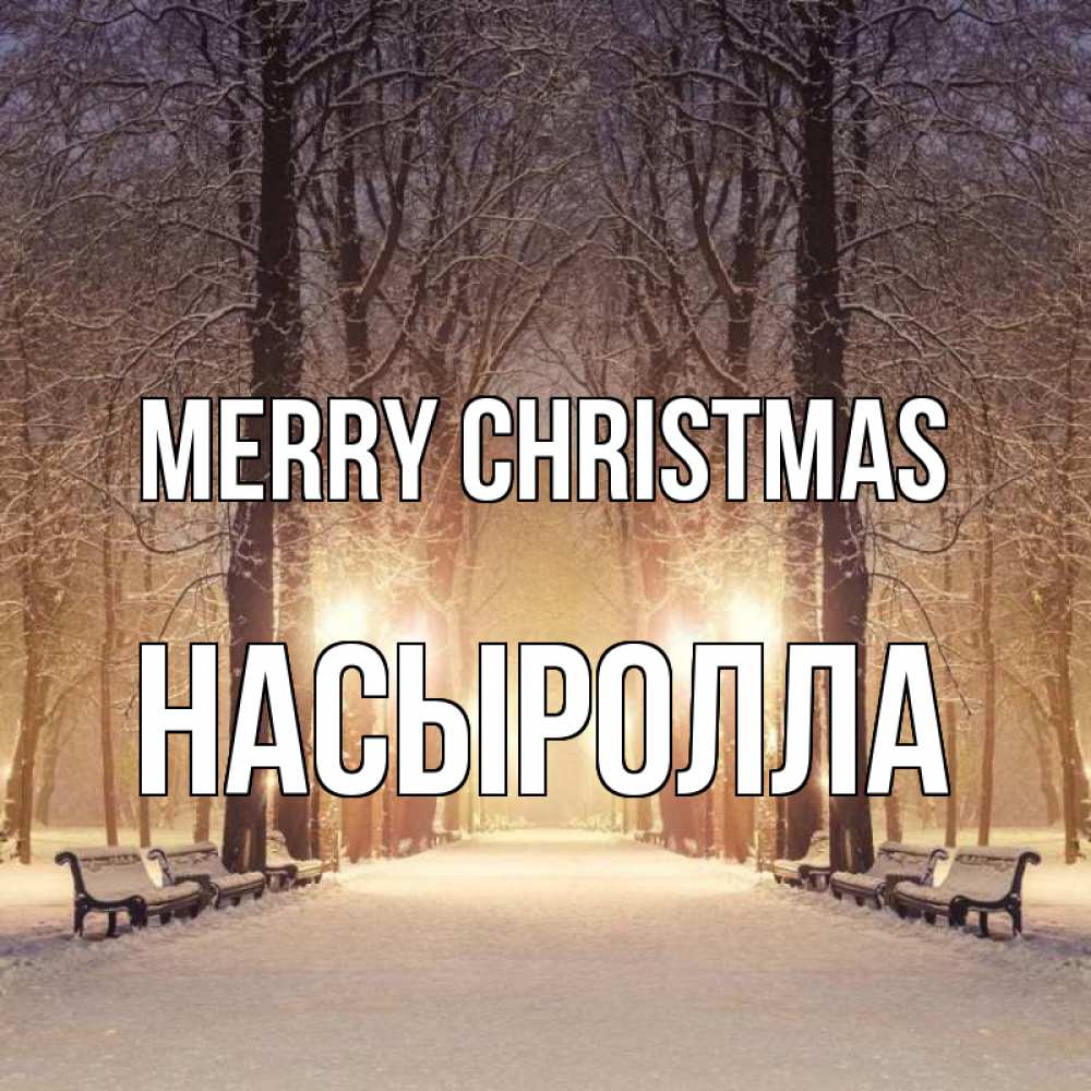 Greetings card с именем, Насыролла Merry Christmas зима, парк, фонарь, лес Greetings with text for free download 