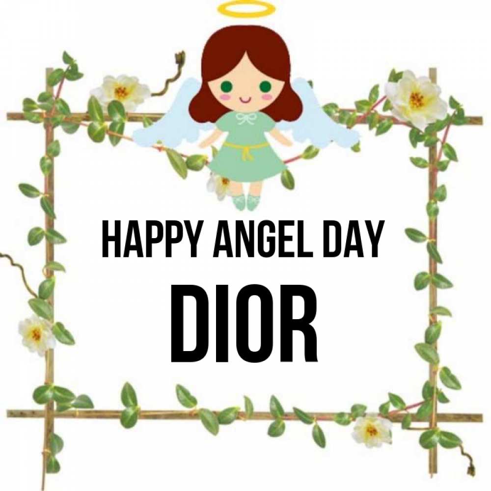 Greetings card с именем, Dior happy angel day Ангел с нимбом Greetings with text for free download 