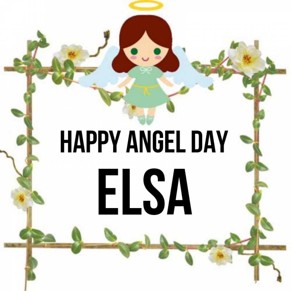 Greetings card с именем, Elsa happy angel day Ангел с нимбом Greetings with text for free download 