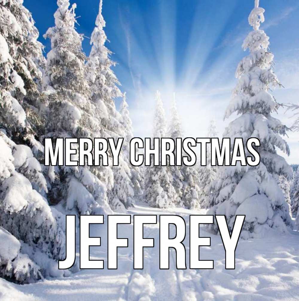 Greetings card с именем, Jeffrey Merry Christmas зима, лес Greetings with text for free download 