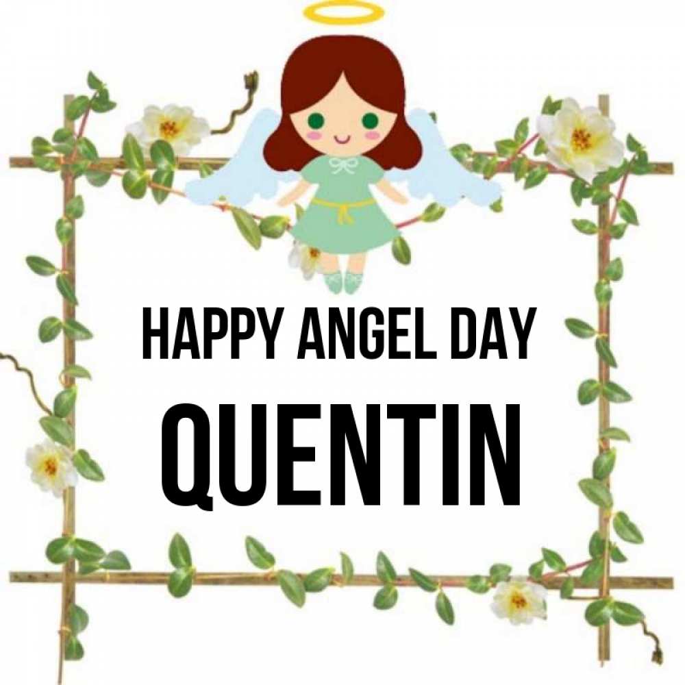 Greetings card с именем, Quentin happy angel day Ангел с нимбом Greetings with text for free download 