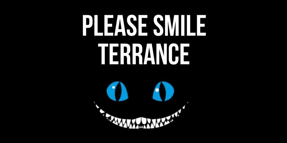 Greetings card с именем, Terrance Please smile кот улыбается Greetings with text for free download 