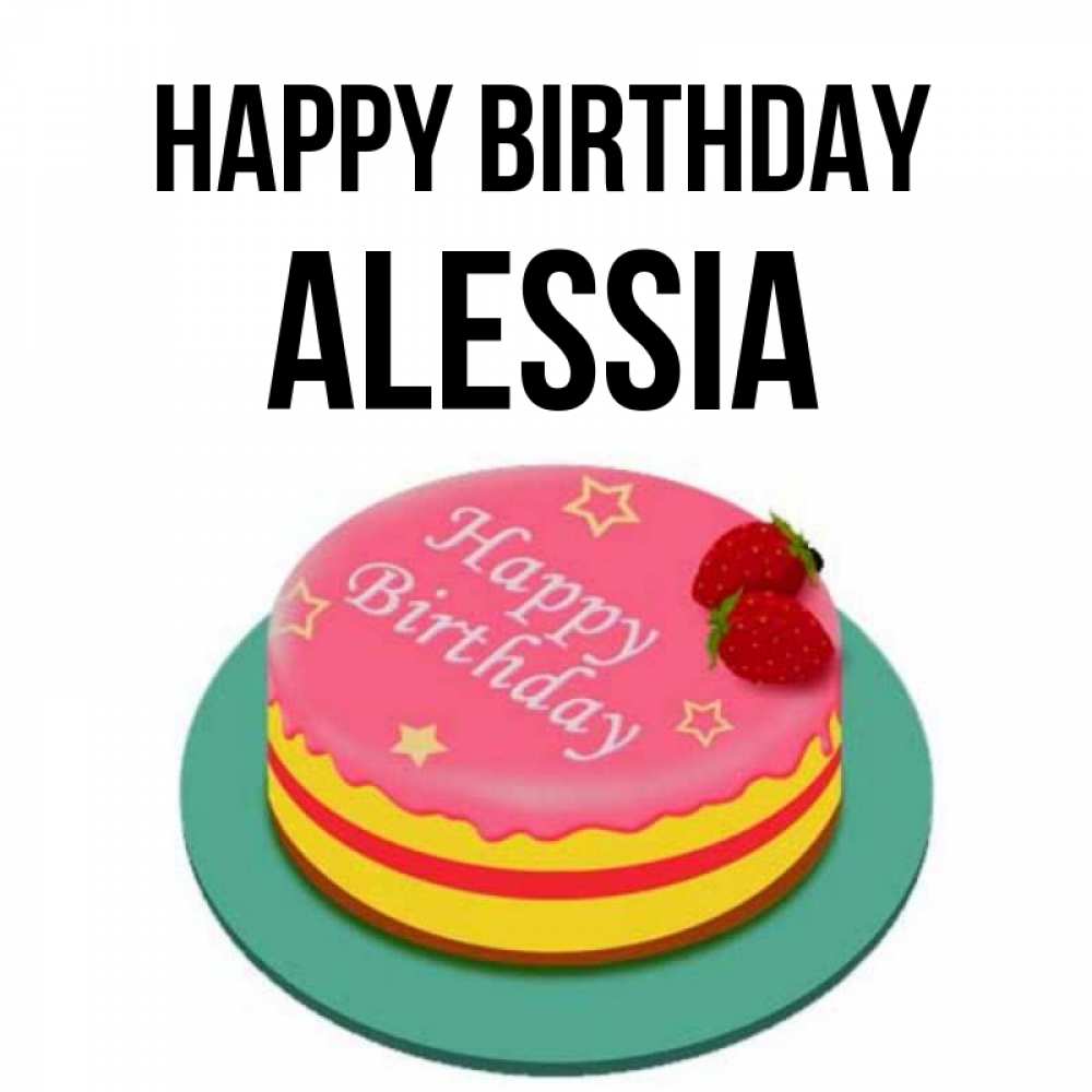 Greetings card с именем, Alessia Happy Birthday торт, клубника, днюха Greetings with text for free download 