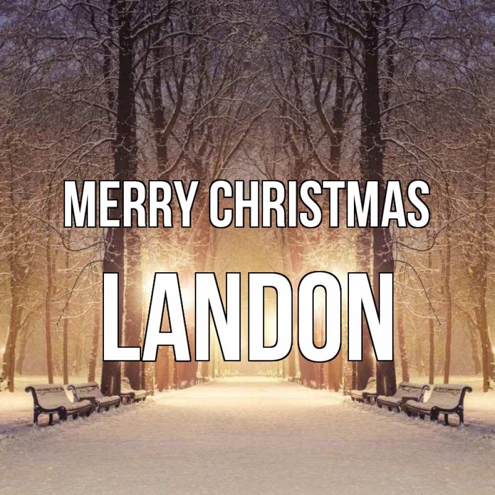 Greetings card с именем, Landon Merry Christmas зима, парк, фонарь, лес Greetings with text for free download 