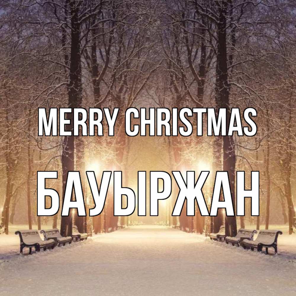 Greetings card с именем, Бауыржан Merry Christmas зима, парк, фонарь, лес Greetings with text for free download 