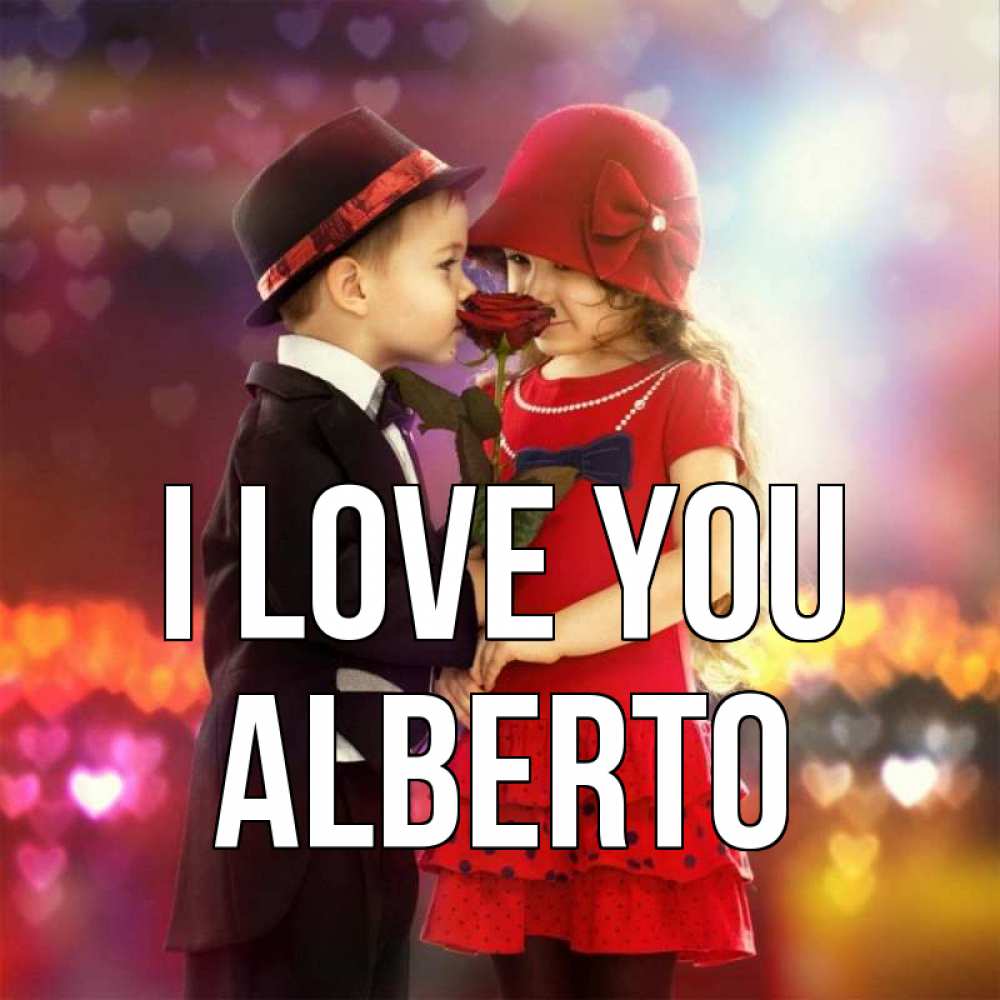 Greetings card с именем, Alberto I love you черное и красное и роза Greetings with text for free download 