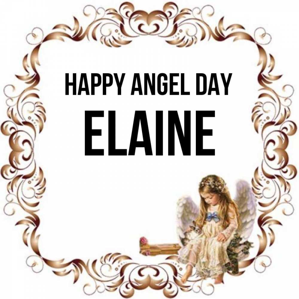 Greetings card с именем, Elaine happy angel day рамочка из перьев и ангелочек Greetings with text for free download 