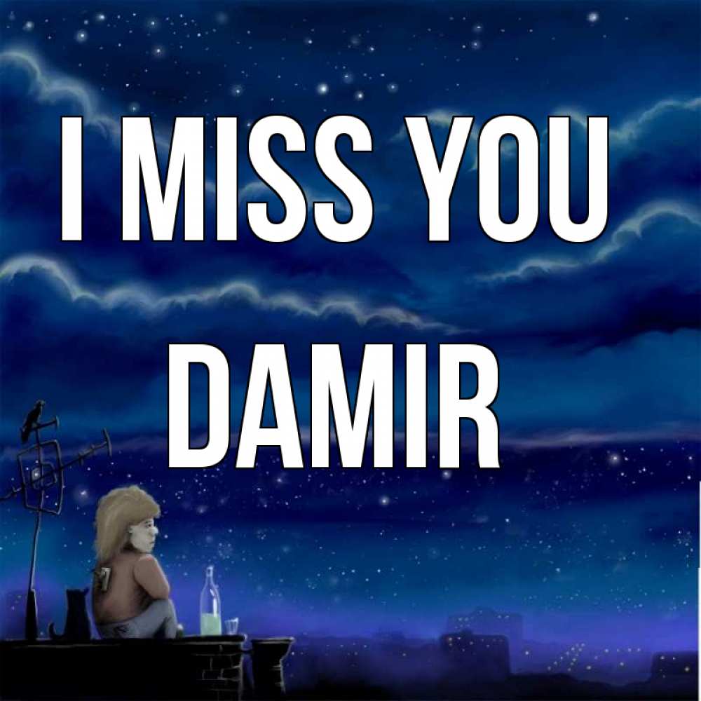 Greetings card с именем, Damir I miss you на крыше 1 Greetings with text for free download 