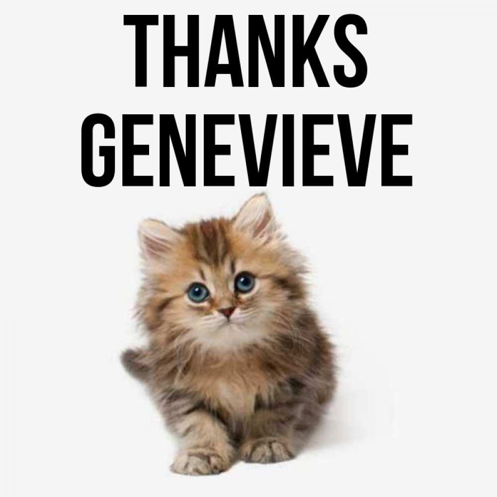Greetings card с именем, Genevieve Thanks пушистый котик Greetings with text for free download 