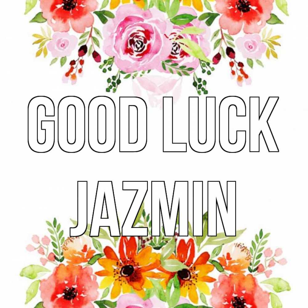 Greetings card с именем, Jazmin Good luck открытка с цветами акварелью Greetings with text for free download 