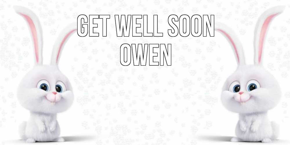 Greetings card с именем, Owen Get well soon не болей с зайцем Greetings with text for free download 