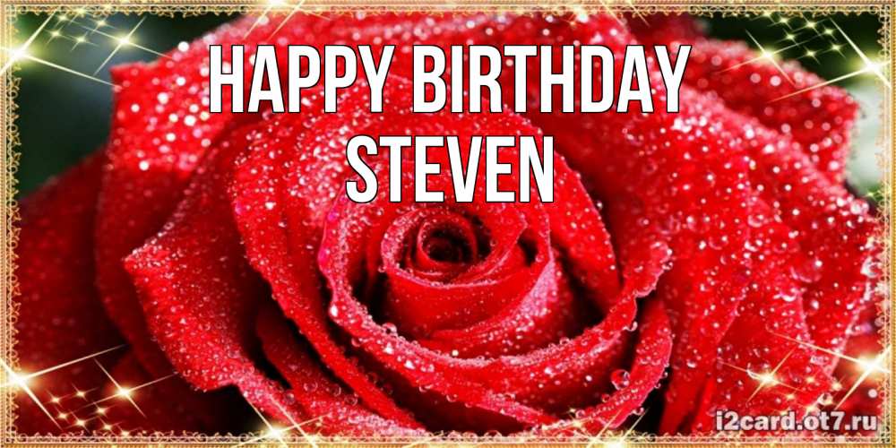 Greetings card с именем, Steven Happy Birthday роса и роза. открытка с красивой розой Greetings with text for free download 