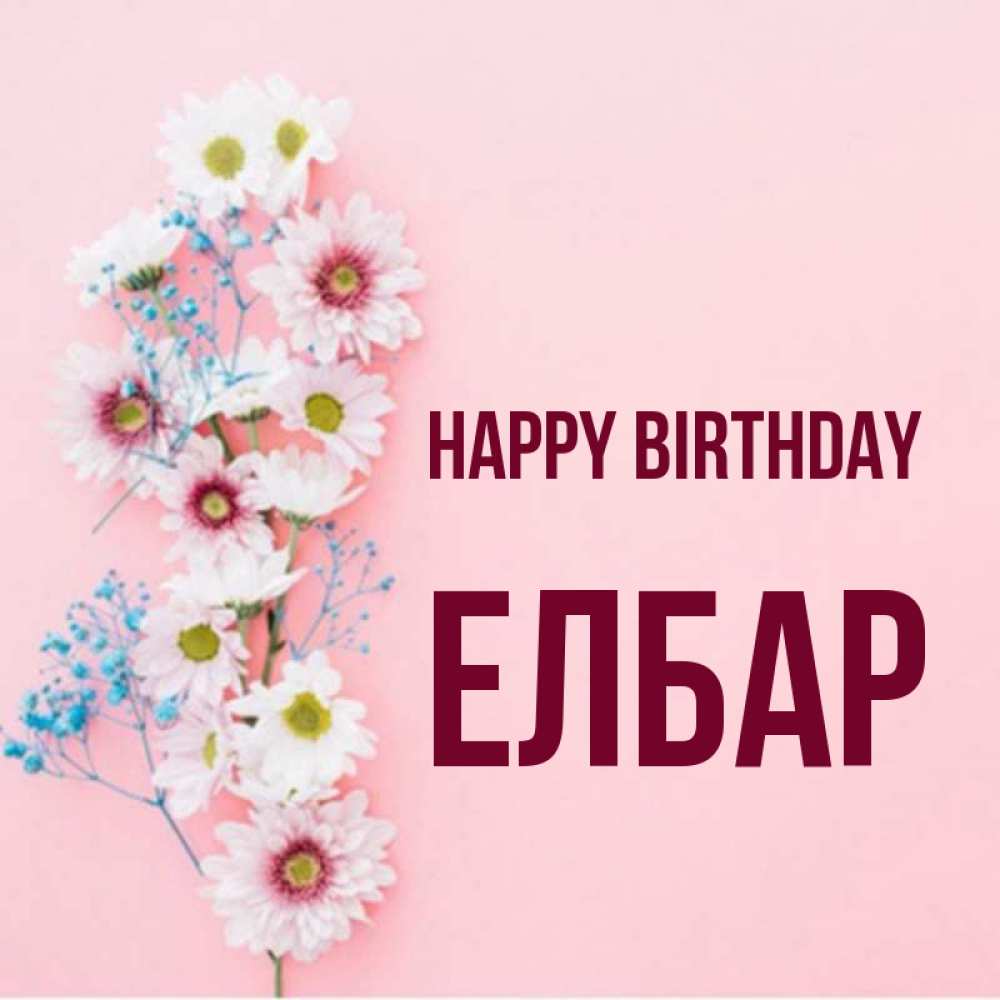 Greetings card с именем, Елбар Happy Birthday Родная моя с днем рождения тебя картинка с цветами белыми и голубыми Greetings with text for free download 