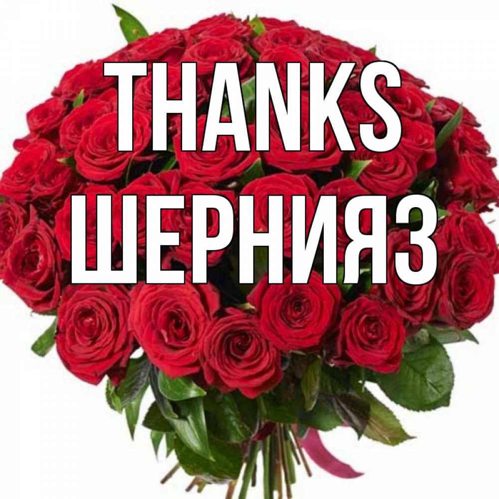 Greetings card с именем, ШЕРНИЯЗ Thanks букет красных роз Greetings with text for free download 