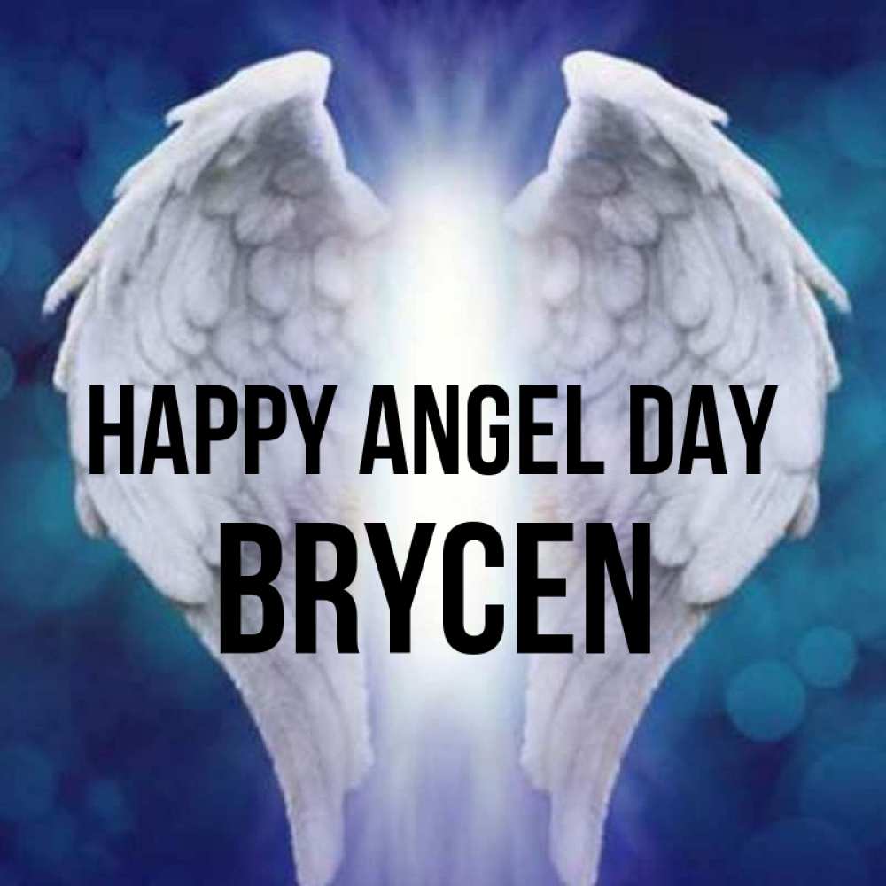 Greetings card с именем, Brycen happy angel day синий фон и крылышки Greetings with text for free download 