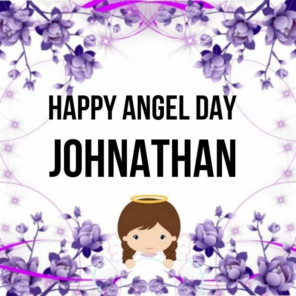 Greetings card с именем, Johnathan happy angel day с именинами в рамочке Greetings with text for free download 