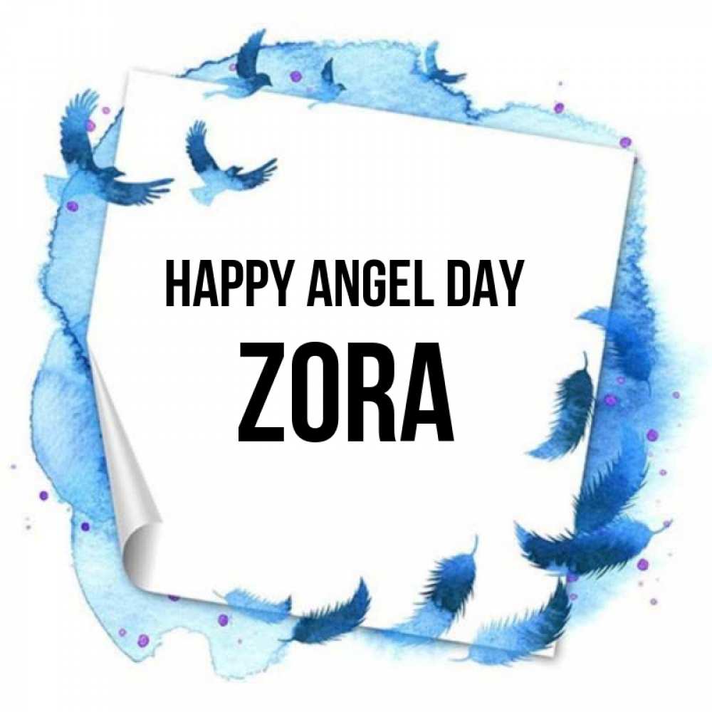 Greetings card с именем, Zora happy angel day красивые птицы летят Greetings with text for free download 