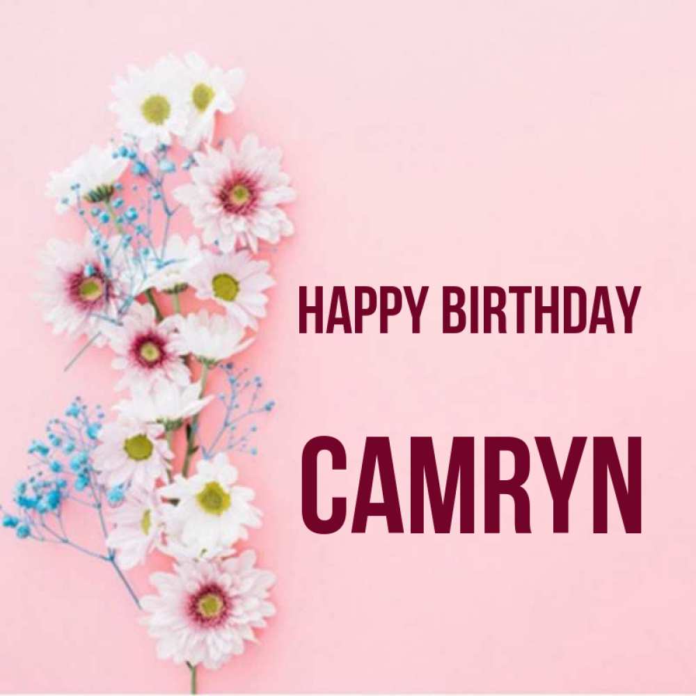 Greetings card с именем, Camryn Happy Birthday Родная моя с днем рождения тебя картинка с цветами белыми и голубыми Greetings with text for free download 