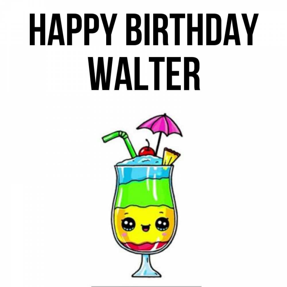 Greetings card с именем, Walter Happy Birthday с зонтиком Greetings with text for free download 