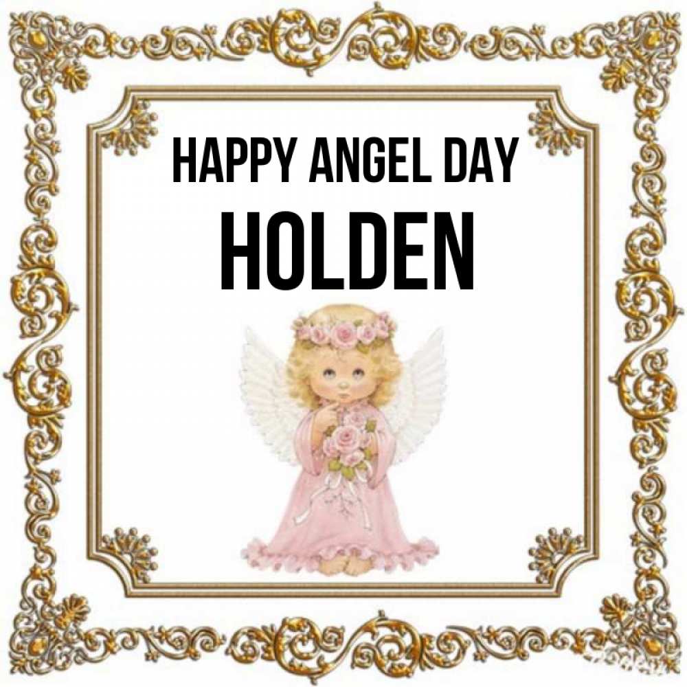 Greetings card с именем, Holden happy angel day девочка ангел с крыльями и цветами в розовом платье Greetings with text for free download 