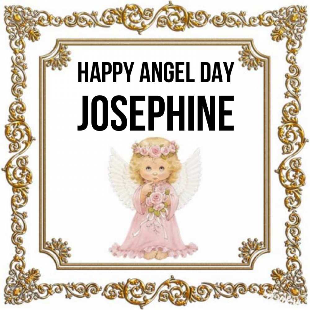 Greetings card с именем, Josephine happy angel day девочка ангел с крыльями и цветами в розовом платье Greetings with text for free download 
